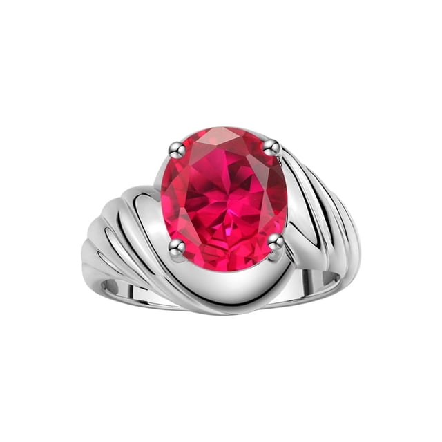 RYLOS Bagues pour Femmes Bague en Or Blanc 14K Style Classique de Designer Ovale 12X10MM Bague Solitaire en Pierre Précieuse Rubis de Juillet Bijoux pour Femmes Taille 11