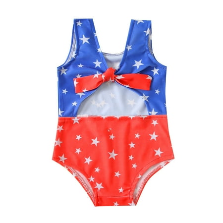 yegyh Toddler Summer Sleeveless Girls Striped Prints Swimwear Swimsuit Bikini Independence Day cozy soft