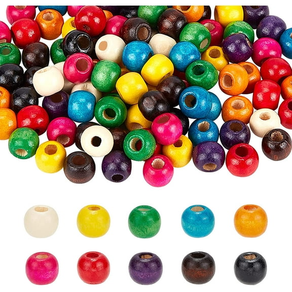 300pcs Colorful Wooden Beads 10 Colors 10mm Wood Bead Painted Round Wood Spacer Bead 4mm Large Hole Wooden Beads for Jewelry Making Braiding Hair Macrame DIY Craft Project Bird Swing