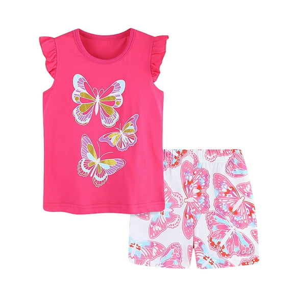 Zshosam Baby Summer Clothes Toddler Kid Girl Clothes Print Short Sleeves Top Shorts 2PC Summer Outfit Set Size 3T 4T,(Hot Pink 3-4 Years)