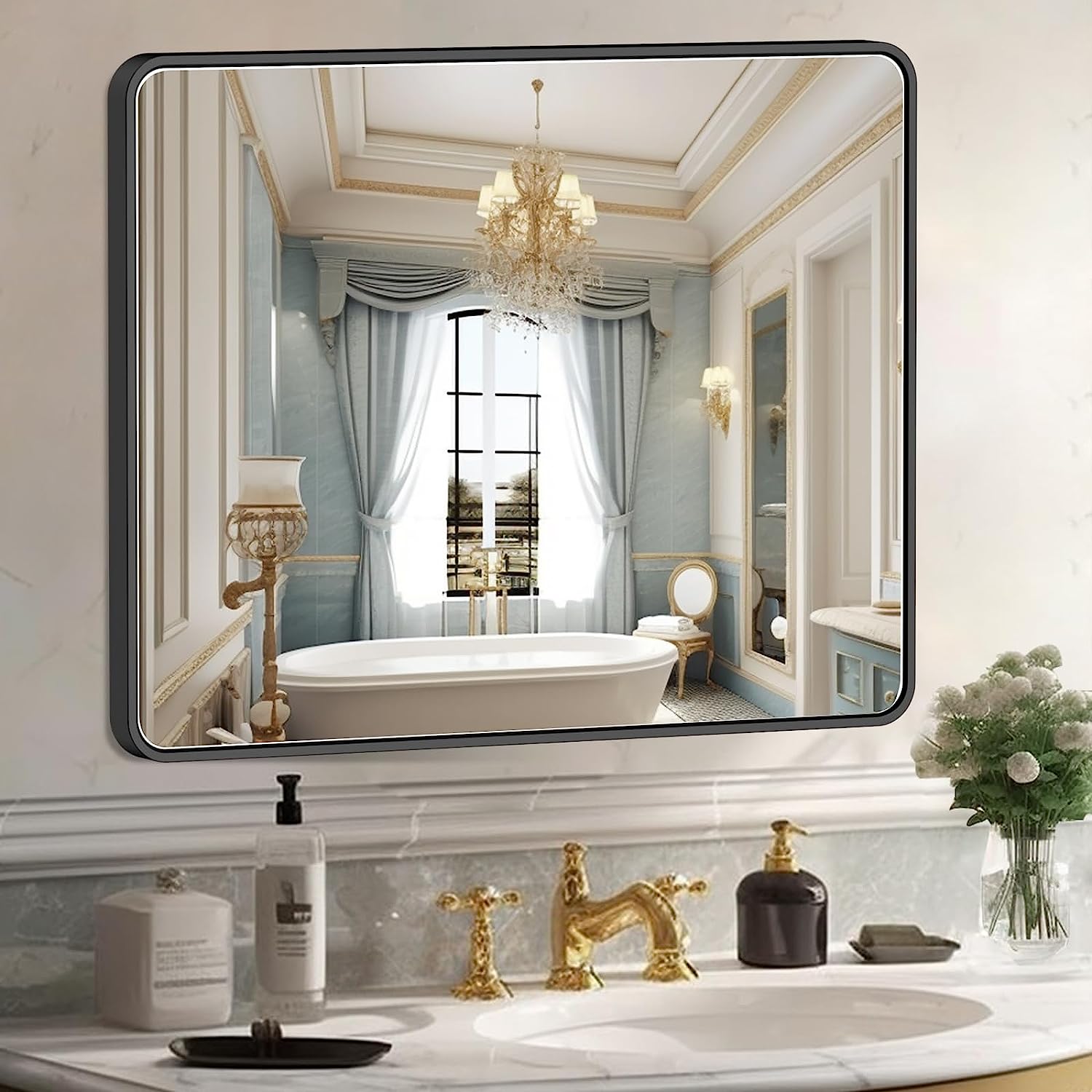 Linor Bathroom Mirror, 40" x 30" Wall Mounted Mirror for Bathroom with