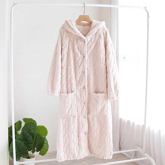 Bxsruta Womens Plush Fleece Long Bathrobe Hooded Soft Fuzzy Sleepwear Winter Housecoat with Pockets
