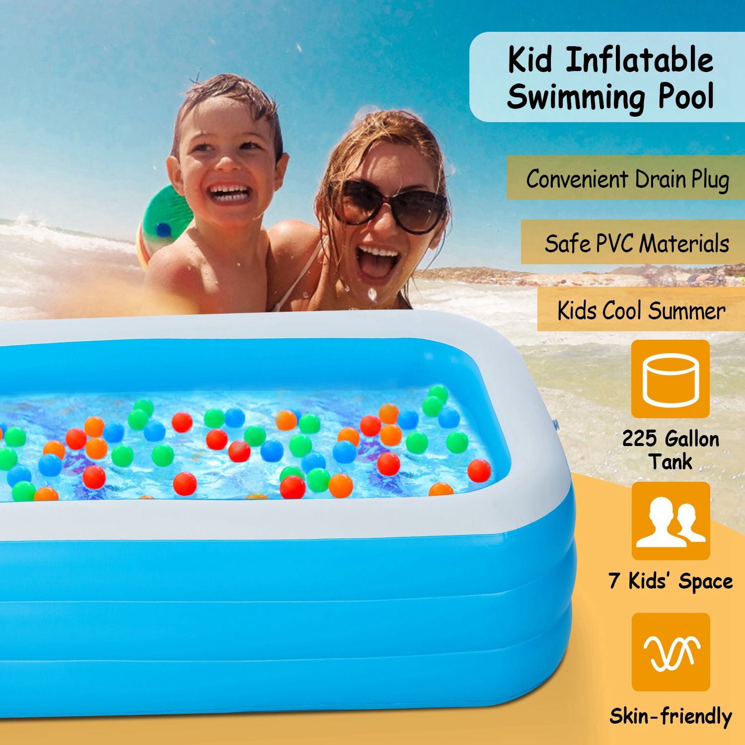 Inflatable Swimming Pools Family Swim Play Center Pool Blow up Kiddie Pool for Family Inflatable Lounge Pool for Kids Baby Adult Inflatable Water Ball Pool for Outdoor Garden Backyard Summer Water