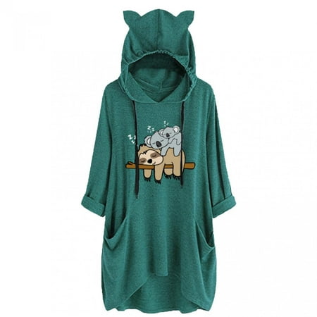 

Flannel Pajamas for Women Adorable Cartoon Graphic Pjs Onesies with Cat Ear & Drawstring Jumpsuits Sleepwear