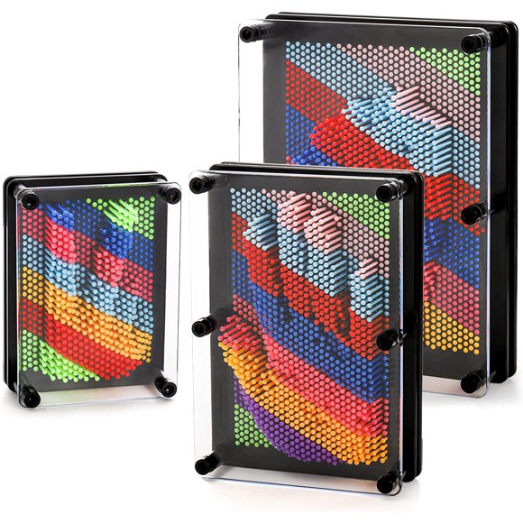 Hacaroa 3 Pack 3D Pin Art Toy, Rainbow Plastic Pin Art Board Sculpture Toy, Pin Impression Hand Mold Needle Toy for Kids, Adults, Home, Office Decoration, 3 Sizes