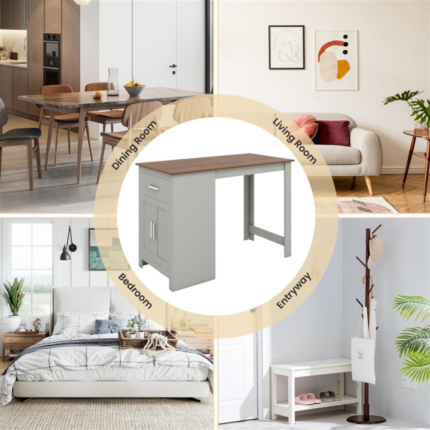 Demi Bonn Counter Height Bar Table with Storage Cabinet and Drawer, Modern Rectangular Dining Table Furniture for Kitchen, Dining Room, Dinette, Breakfast Nook, Gray