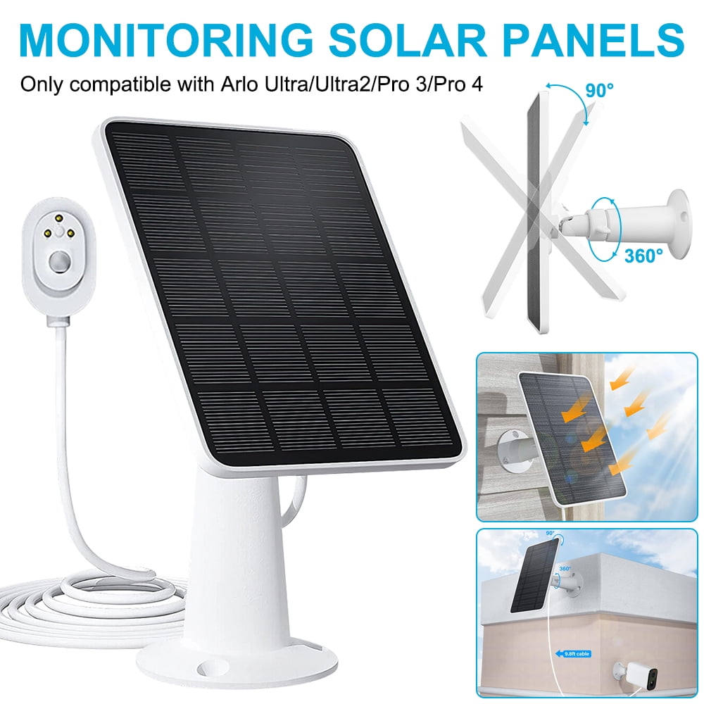 4W 5V Solar Panel Charger for Arlo Ultra/Ultra2/Pro 3/Pro 4 Security Camera, Solar Panel with 360°Wall Mount & & 9.8ft Extra-Long Cabel