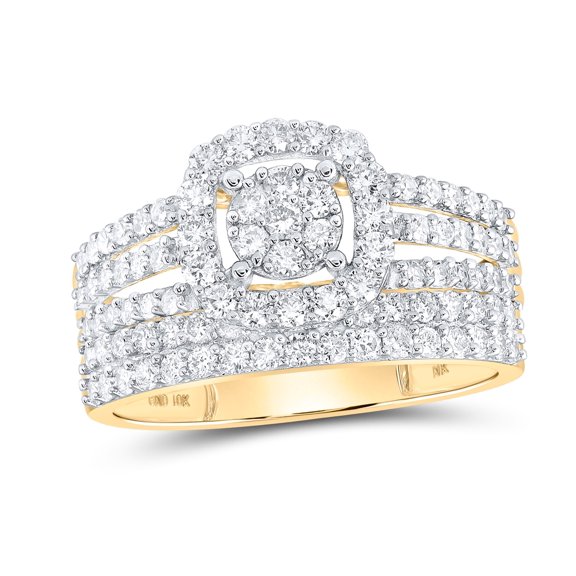 14K Yellow Gold His Hers Round Dia. Cluster Matching Wedding Set 1-3/4ctw, Women's Size: 5-10, Mens Size: 7-13