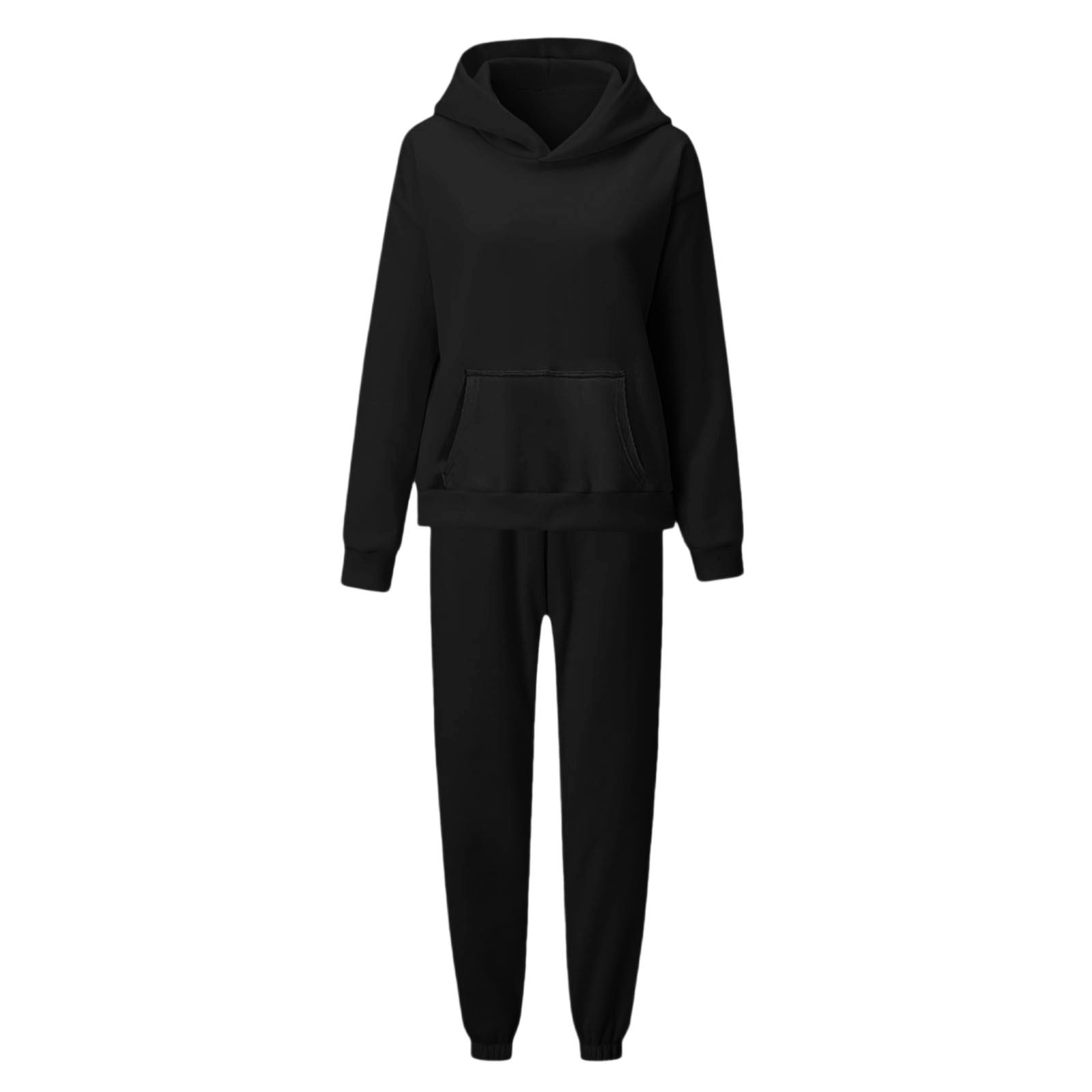 UPPADA Womens 2 Piece Outfits Lounge Hoodie Sweatsuit Sets Casual Sets for Women 2 Piece Casual Sets for Women Fall Fall Spring Fashion Clothes with Kangaroo Pocket Black,L
