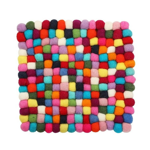 Nvzi handmade, brightly colored, heat-resistant, durable felt ball trivet (pot holder, hot dish pot holder) - single piece (24*24cm, square)