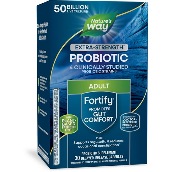 Nature's Way Extra Strength** Probiotic Fortify Adult Capsules, 50 Billion Cultures, Unisex, 30 Ct