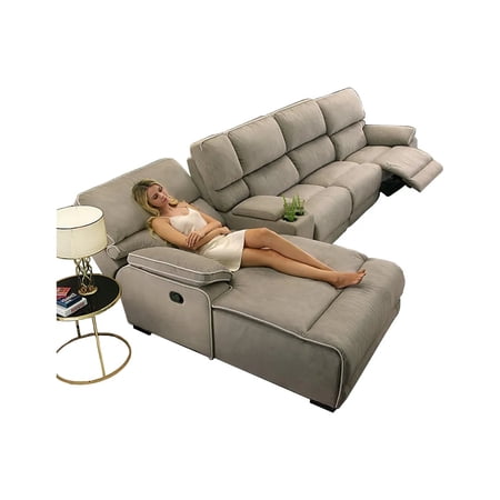 KAISERINC Modern Fabric L Shaped Reclining Sofa with Usb Port, Beige