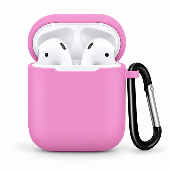 Entronix Silicone Case Compatible with AirPods 1st/2nd Gen, Protective Cover with Carabiner, Light Pink