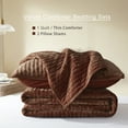 thumbnail image 5 of Velvet Quilt Full/Queen Size-90''x98'', Lightweight Burnt Orange Velvet Comforter Set with 2 Pillow Shams, Soft Cross Stitch Bedspread Coverlet Quilted Bedding Set for All Season, 5 of 7