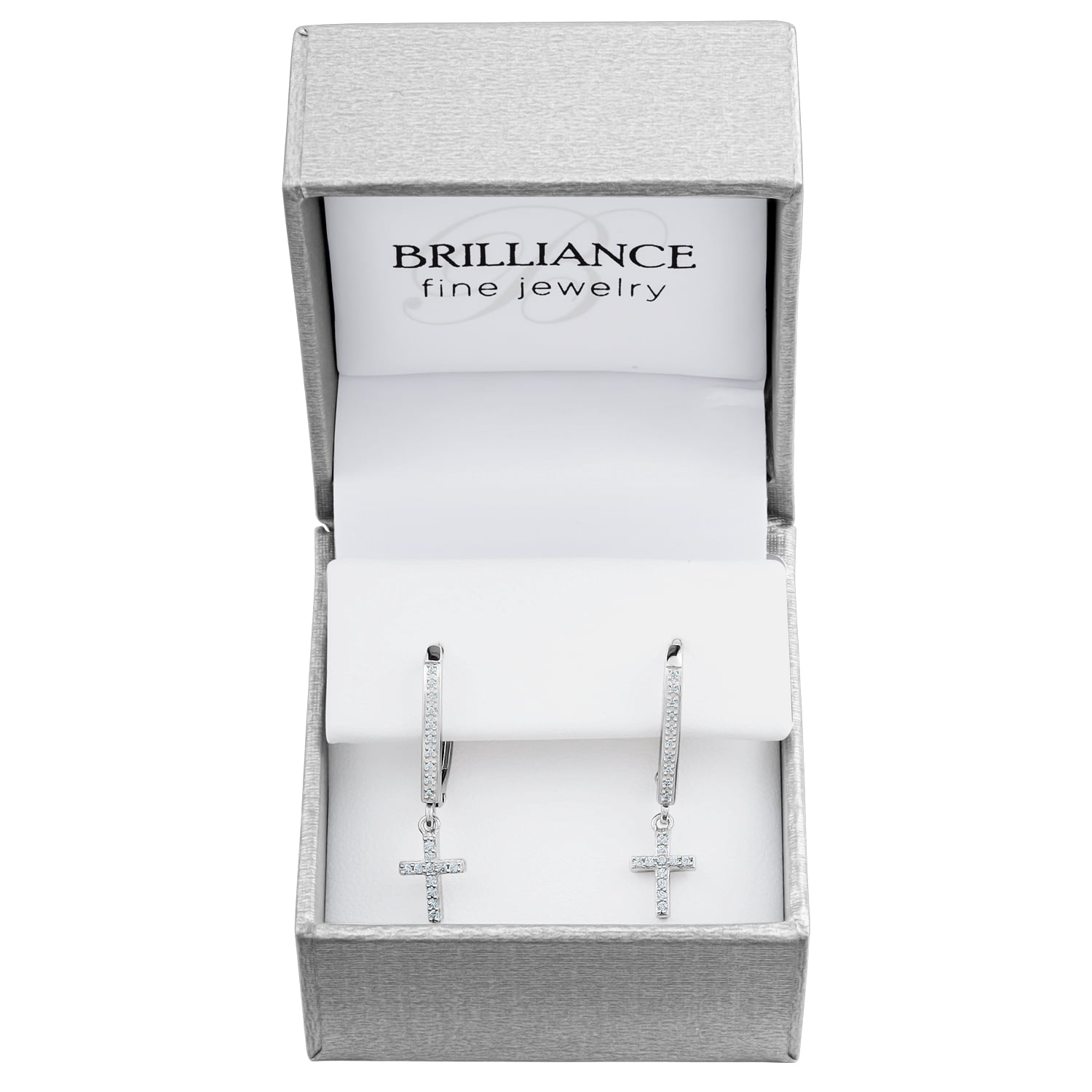 Sterling Silver and Genuine Diamond 1/10 cttw Cross Drop Earring
