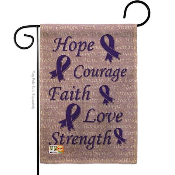 Breeze Decor BD-ST-G-115091-IP-DB-D-US12-BD 13 x 18.5 in. Hope-Faith-Courage Purple Burlap Inspirational Support Impressions Decorative Vertical Double Sided Garden Flag