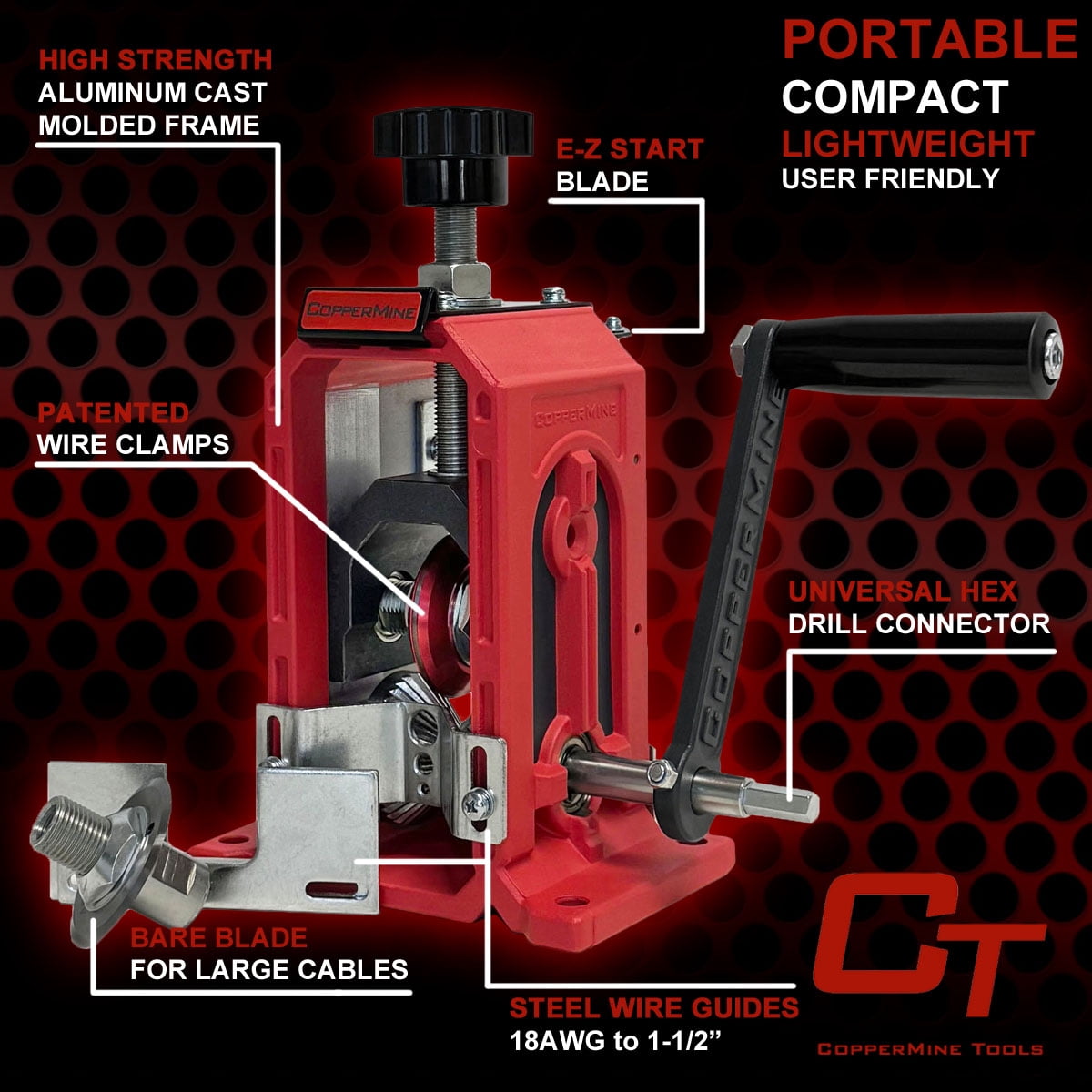 CopperMine CT-302 Drill Operated Wire Stripper Manual Wire Stripping Machine for Cables up to 1-1/2" Copper Wire Stripper