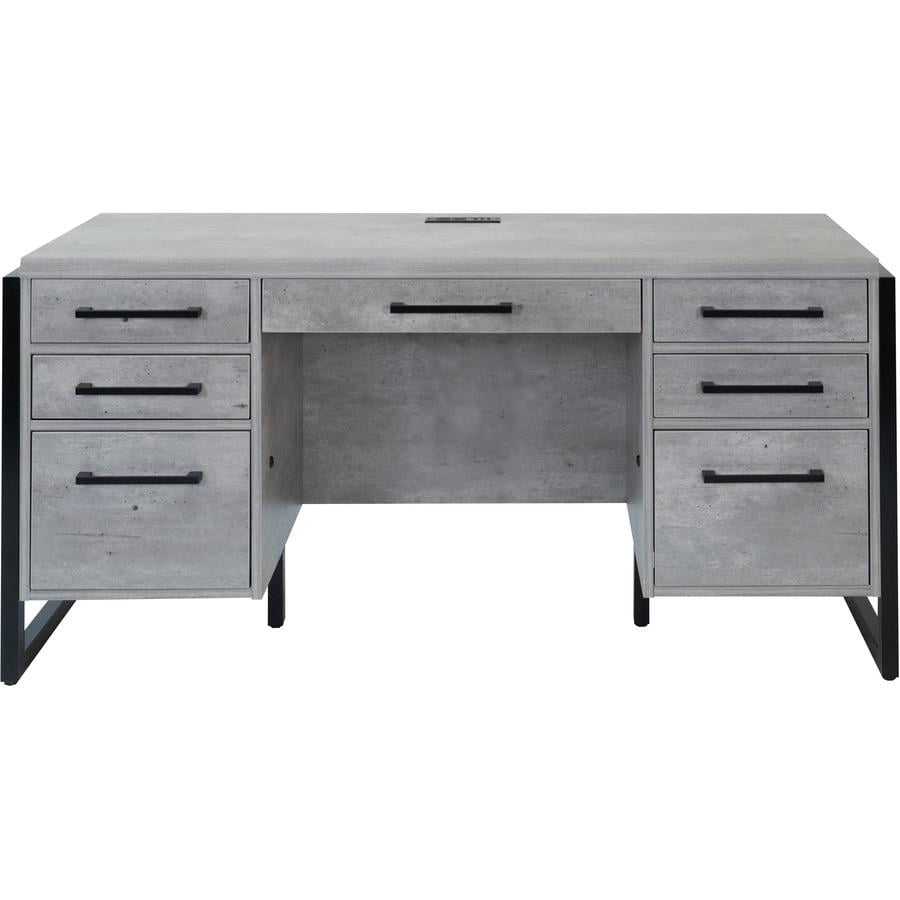 Modern Wood Laminate Office Desk Fully Assembled Concrete Gray