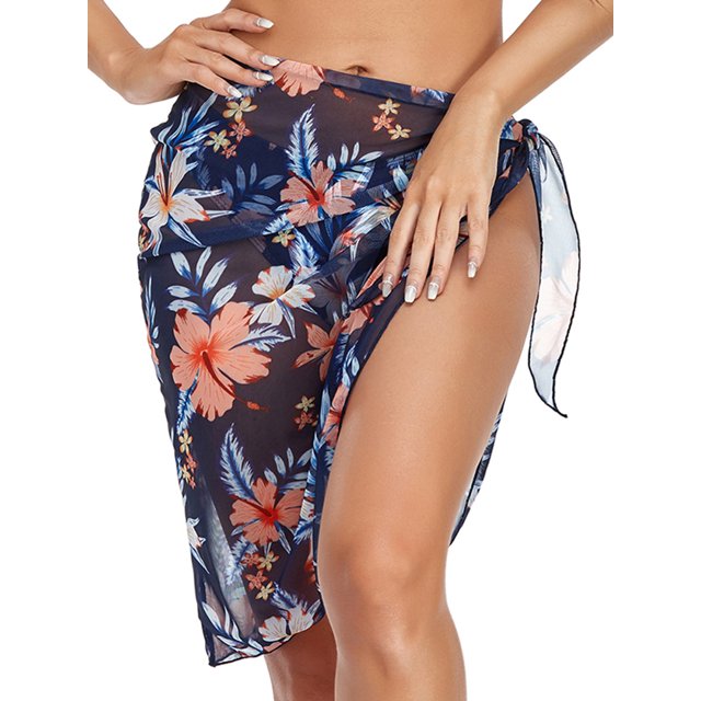 SAYOO - Blusas para mujer, falda transparente con amarre/cárdigan de manga larga para cubrir ropa de playa SAYOO Sexy