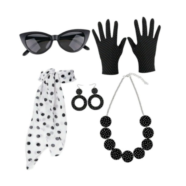 Accesorios de vestuario de los años 50 mujer disfraz vintage cosplay fiesta graduación 5 piezas negro