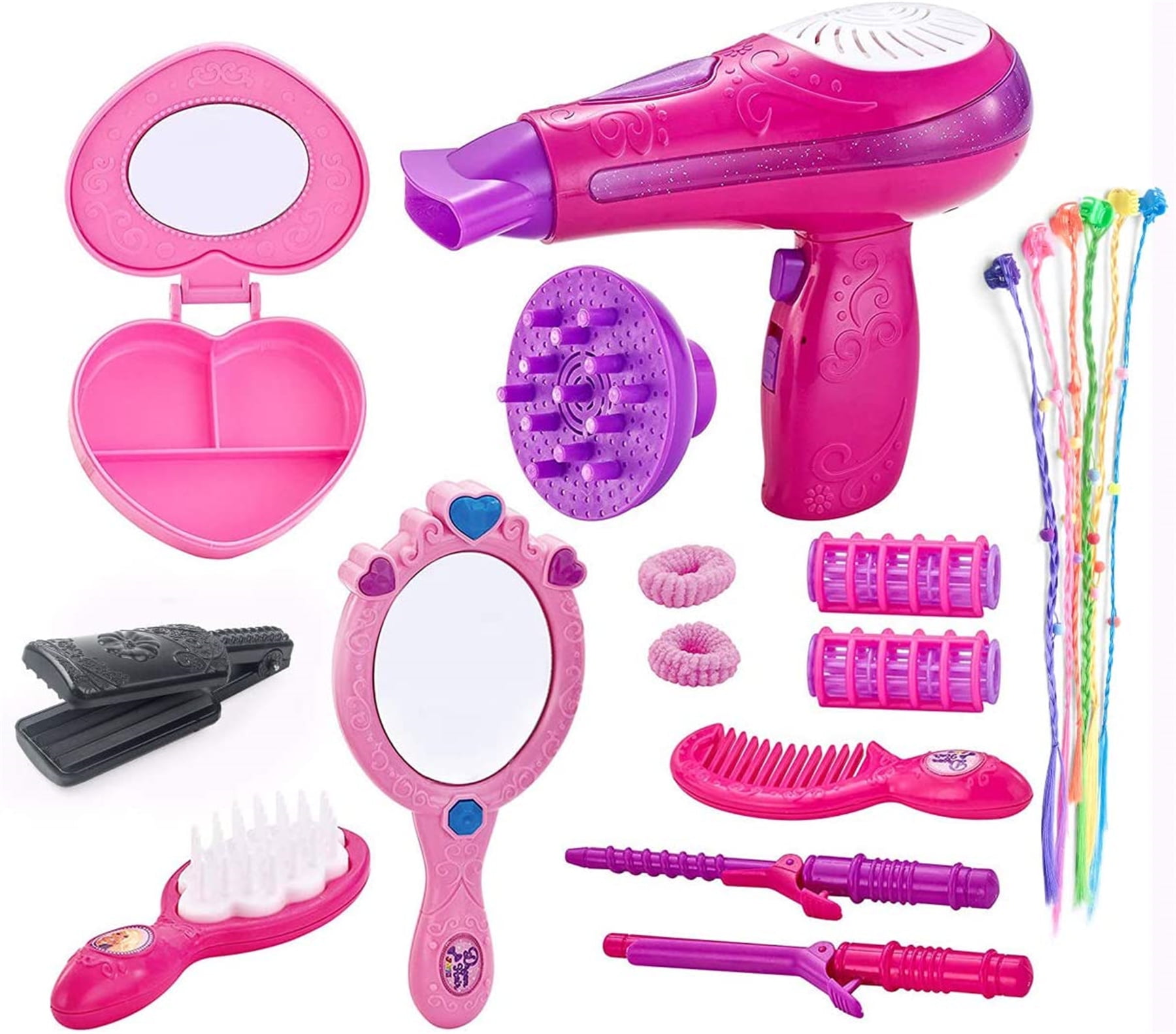 Little Girls Beauty Hair Salon Toy Kit with Toy Hairdryer