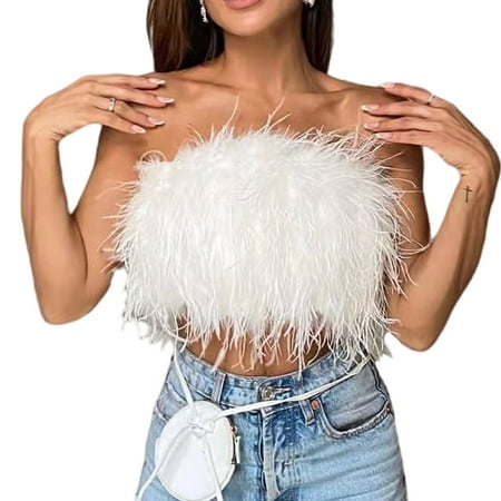 

HLONK Women‘s Clothing Tube Top Vest Sexy -match Backless Summer Fluffy Slim For Daily Leisure Travel Home Vacation Jacket