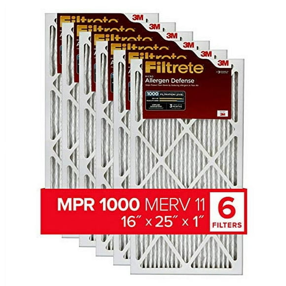 Filtrete 16x25x1, AC Furnace Air Filter, MPR 1000, Micro Allergen Defense, 6-Pack (exact dimensions 15.69 x 24.69 x 0.81) - AD01-6PK-1E