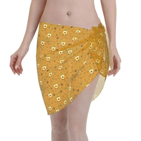 Qekee Honey Bee Gnomes Women s Short Sarongs Cover Ups Sheer Bikini Wraps for Swimwear