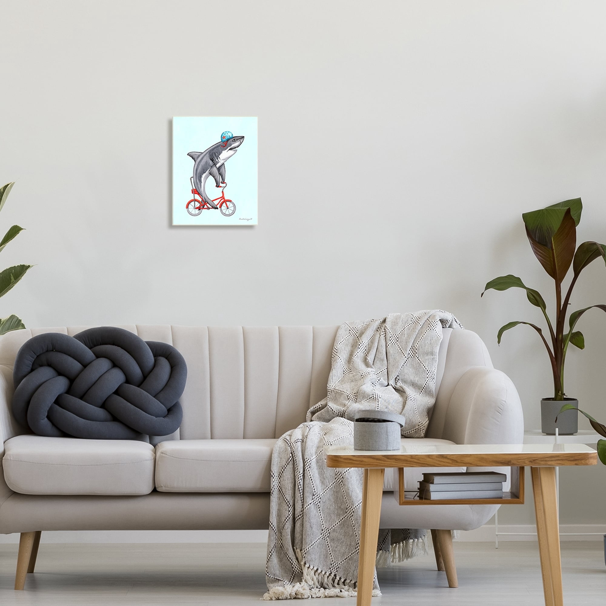 Stupell Industries Great White Shark On Red Bicycle Blue Helmet Graphic Art Unframed Art Print Wall Art, Design by Amelie Legault