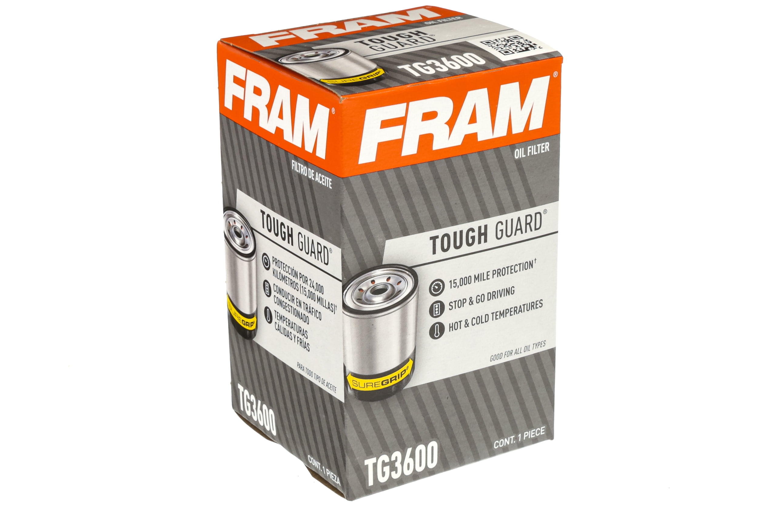 FRAM Tough Guard, TG3600 Motor Oil Filter, 15K Miles, Replacement Oil Filters, Fit for Selected Vehicles