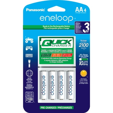 Panasonic K-KJ55MCA4BA 3-Hour Quick Battery Charger Pack w/ 4 AA Eneloop NiMH Rechargeable Batteries