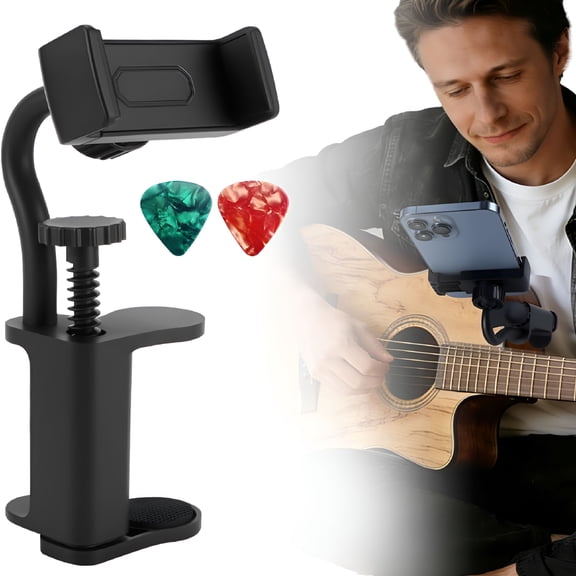 XIBUFE Guitar Phone Holder,360° Rotatable Guitar Phone Mount for Video Recording&Live Streaming,Universal Phone Clip Fits Acoustic Electric Guitars Bass Ukulele(For Body Thickness: 2.36-4.13 Inch)