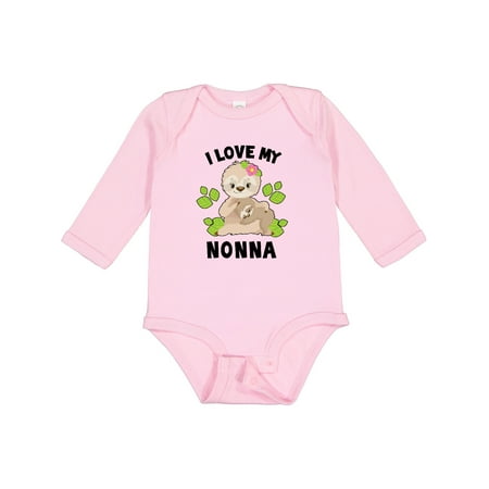 

Inktastic Cute Sloth I Love My Nonna with Green Leaves Boys or Girls Long Sleeve Baby Bodysuit
