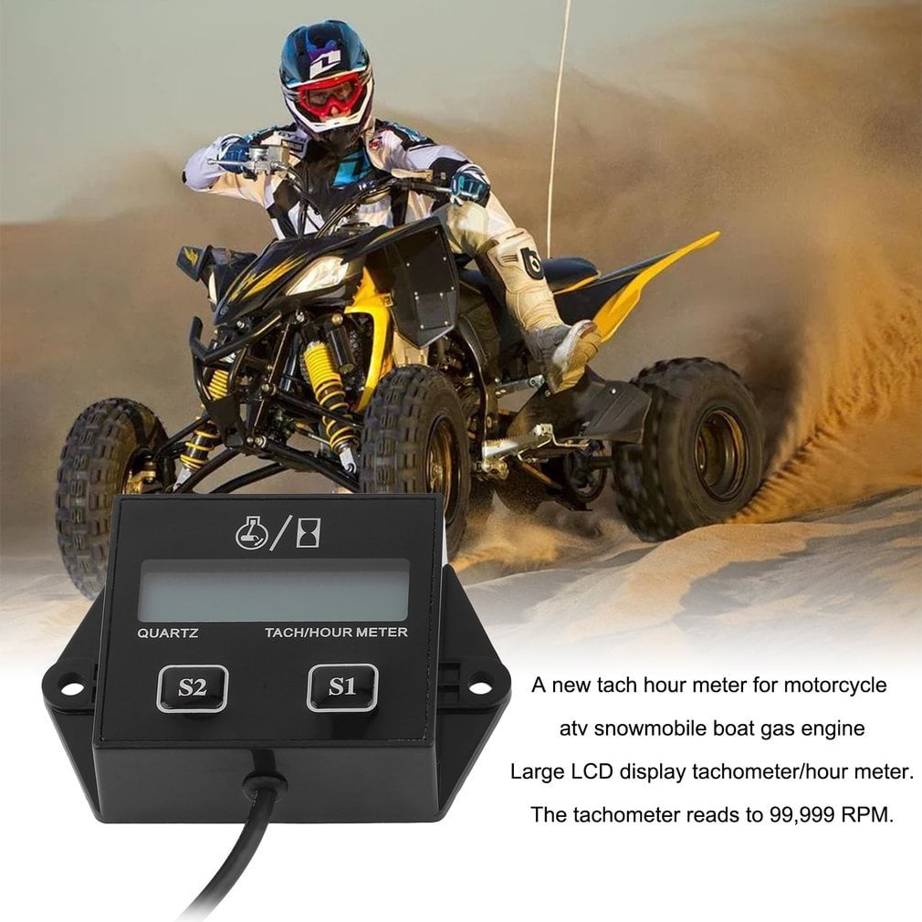 Portable Digital Tach Hour Meter Tachometer Gauge LCD for Gas Engine Snowmobile ATV Motorcycle Bike