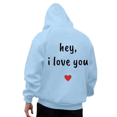 ZHOUCHANKIDS Valentine s Day Matching Printed Pullover Hoodie for Him and Her Cozy Sweatshirt Light Blue XXL