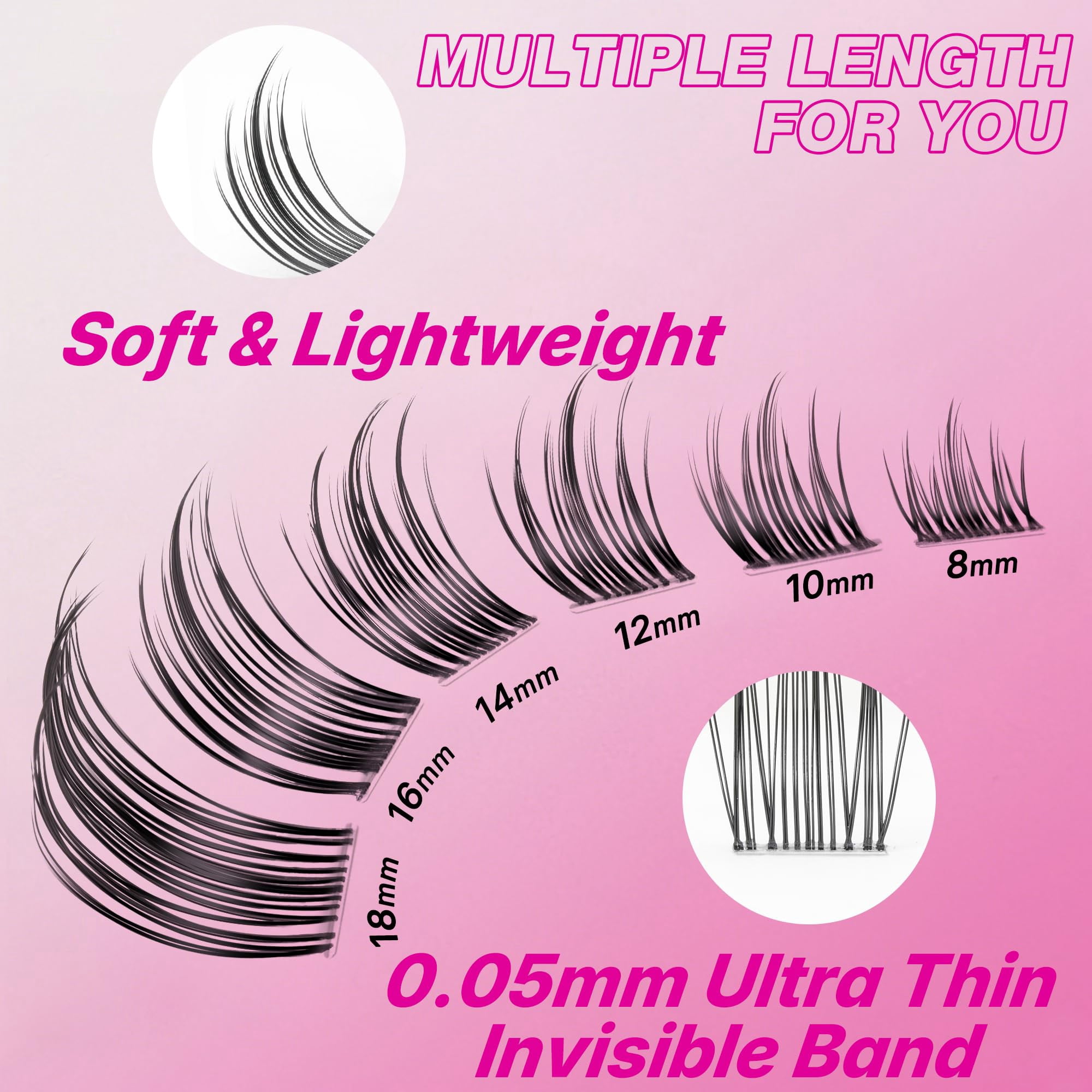 VEYESBEAUTY Sweetie Lash Clusters 140pcs, Soft Fluffy Individual Lashes with Invisible Band, False Eyelashes Reusable up to 7 Days Lash Tray