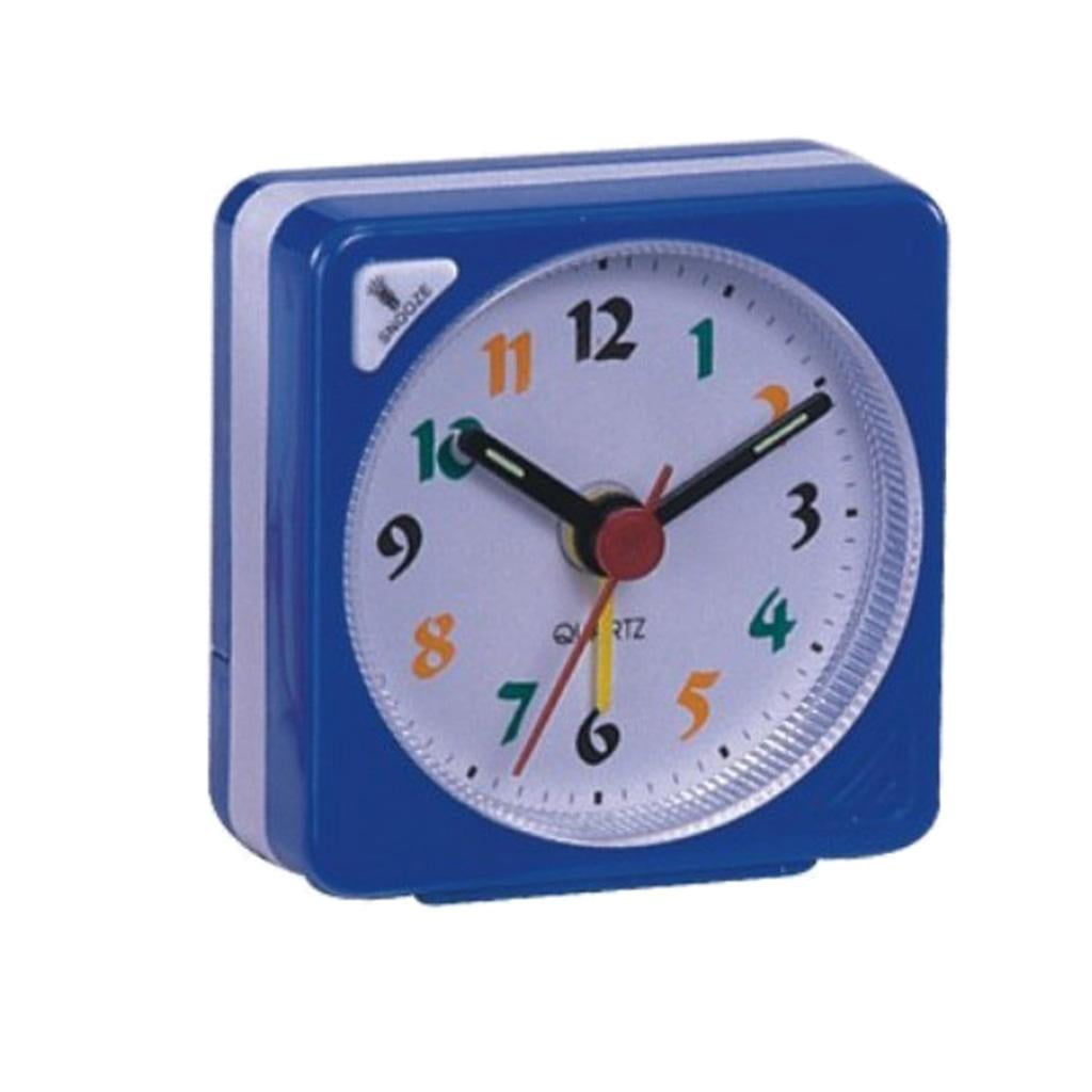 Mini No Ticking Alarm Clock Travel Bedside Desk Study Snooze & Nightlight Blue 