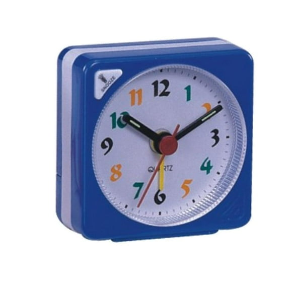 Reloj despertador clásico mini a pilas, pequeño reloj de viaje Sauqre con luz y función de repetición Azul