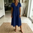 thumbnail image 5 of YuXingFu Midi Dresses for Women Mid-Length Plus Size Womens Dress Short Sleeve Solid Color Casual Summer Navy #1 XL, 5 of 7