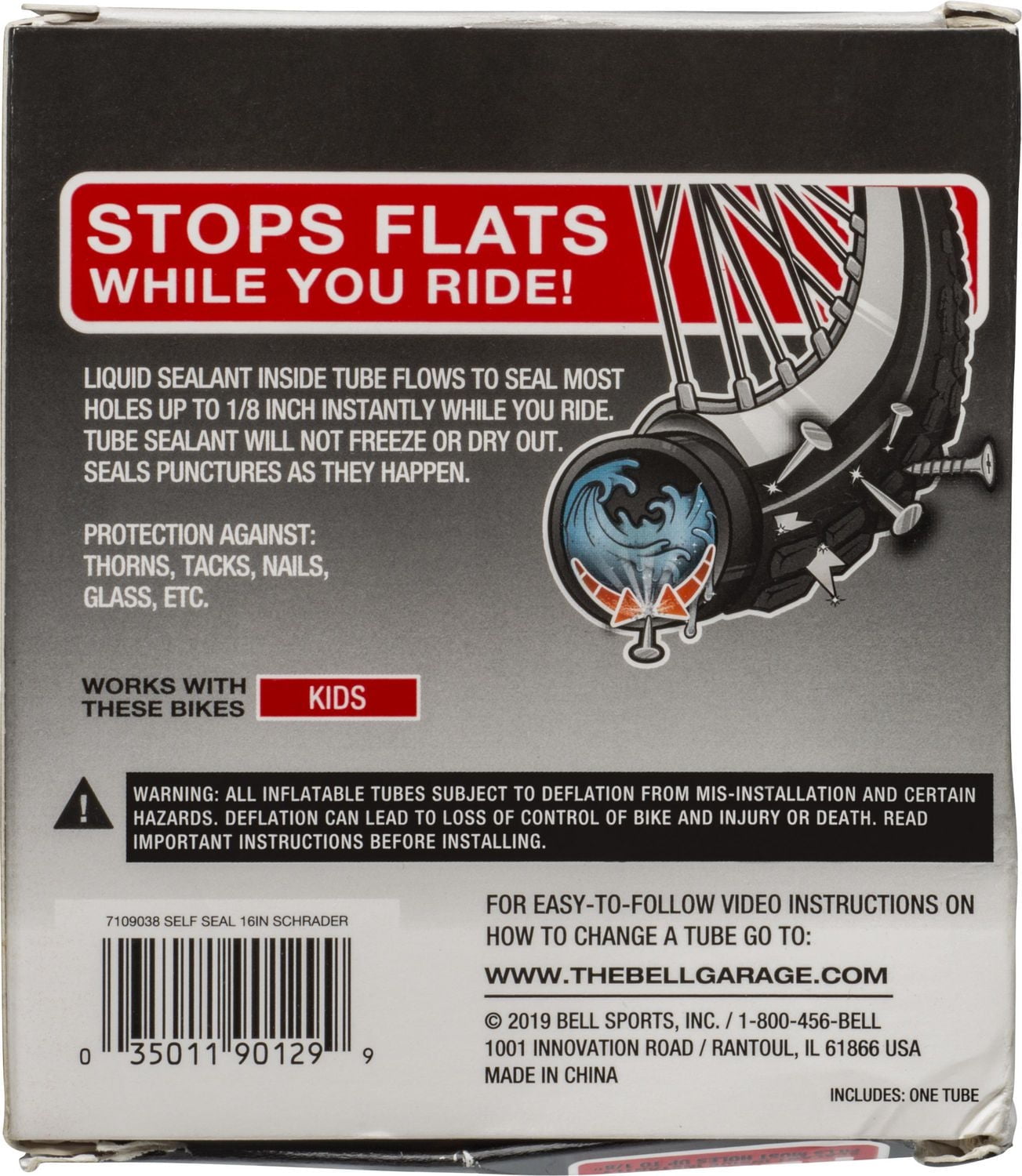 Bell Sports 16" Self Sealing Inner Tube, Schrader 35mm 16" x 1.75-2.25"