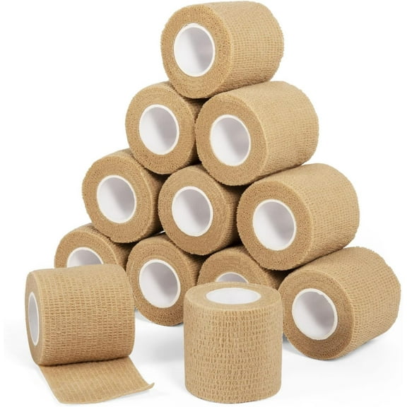 12Pcs 2”x 5 Yards Self Adhesive Bandage Wrap Elastic Bandage Wrap Self Adherent Cohesive Wrap Bandages for Wrist Ankle Vet Tape for Dogs Athletic Swelling Sprains Tape Grip Cover (Skin Color)