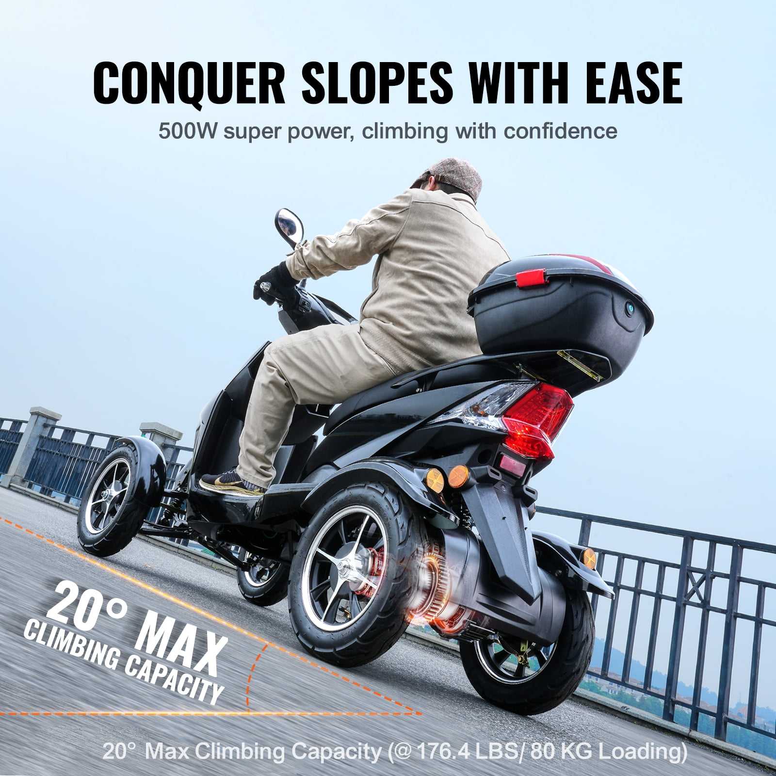 KFFKFF Heavy-Duty 4 Wheel Mobility Scooters for Seniors & Adults, 500W Powered Mobility Scooters Weight Capacity of 450lbs, 3-Speed Electric Mobility with Adjustable Seat and Lazy Back