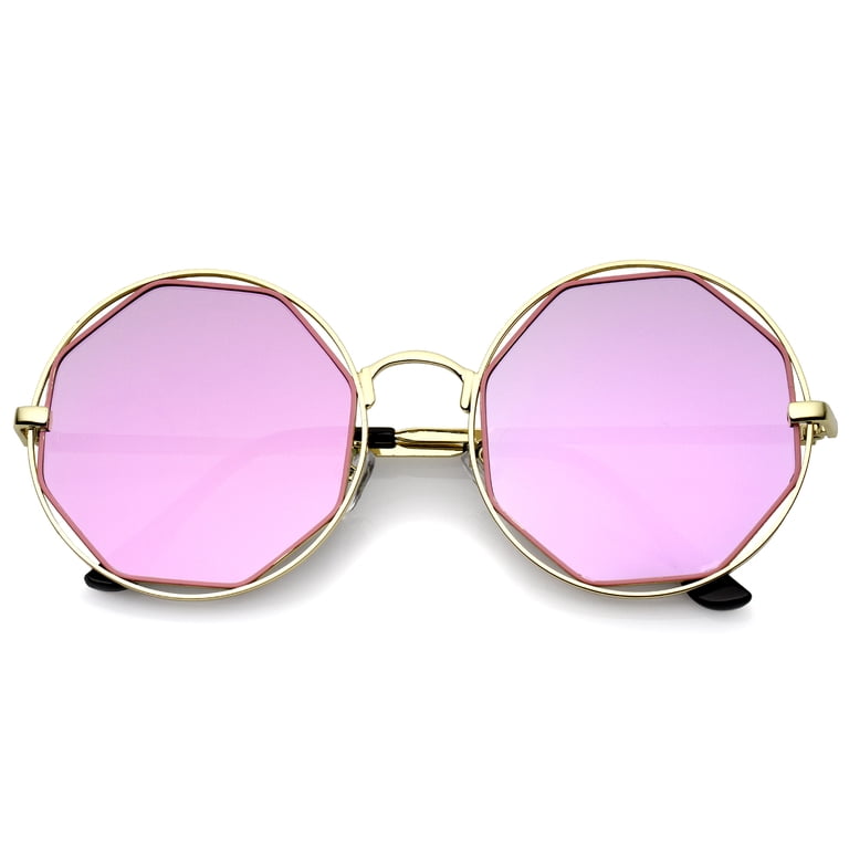 Retro Oversize Metal Frame Cutout Octagon Mirror Lens Round  display picture 1