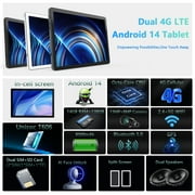 10.1in Android 14 Tablet 14gb RAM 128gb ROM, Octa-Core 4G Cellular Tablet with keyboard, FHD IPS Incell Screen, Wifi, GPS,13MP+8MP, 8000mAh