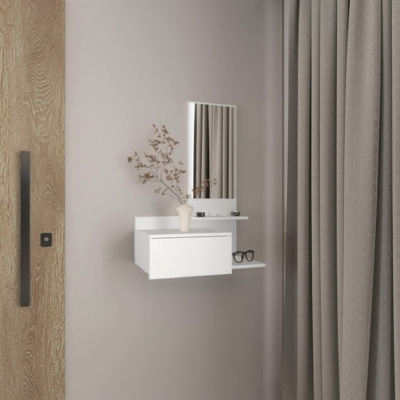 Vienna 23.6 Wide 3-Tier Shelf Floating Mirror Console Table, Full Extension Drawer White