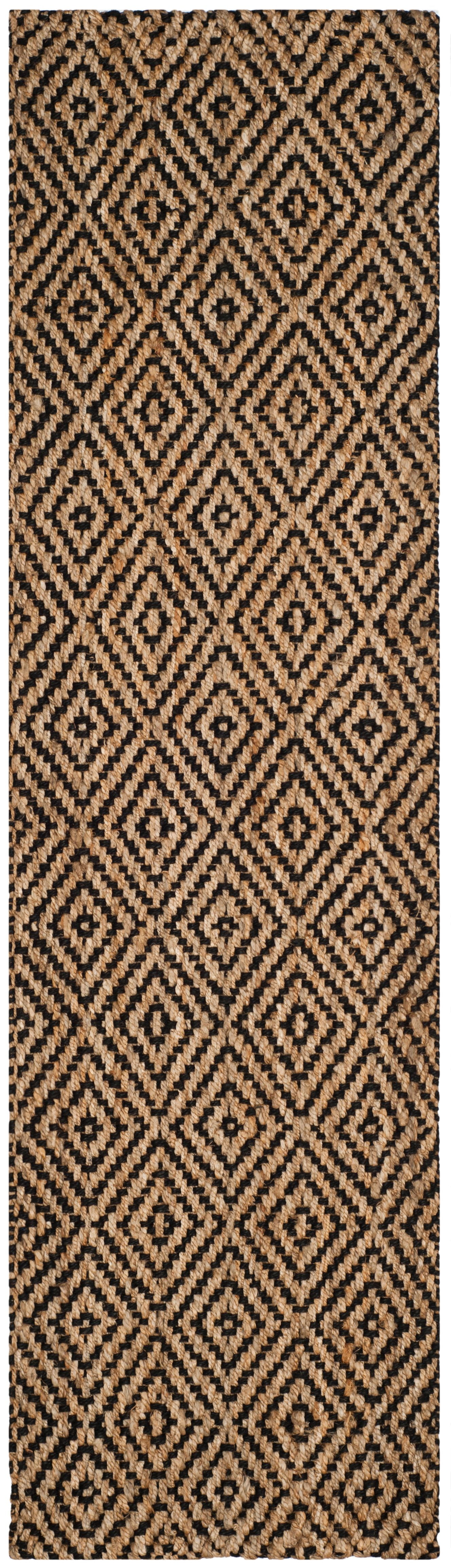 SAFAVIEH Natural Fiber Emory Geometric Jute Runner Rug, Natural/Black, 2'3" x 18'