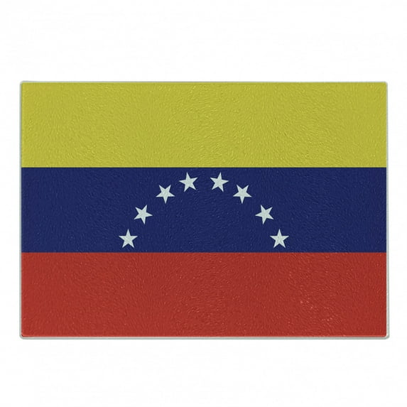 Venezuela Cutting Board, Basic Colorful Map with 8 Stars Country Representation, Decorative Tempered Glass Cutting and Serving Board, in 3 Sizes, by Ambesonne