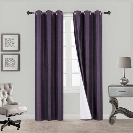 2-Piece ADAM PLUM  Purple Blackout Lined Grommet Window Curtain Set, Two (2) Printed Thermal Panels 37' Wide x 84' Length (Each)