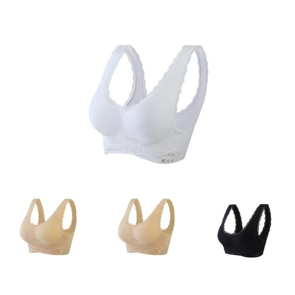 Kyusrd Full Coverage Bra For Women Lace Edge Traceless Gathering Cross Side Openings Front Push Up Sleeping Nursing Bra Solid Color Seamless Sexy Push Up Wireless Yoga Vest Bra 4Pcs