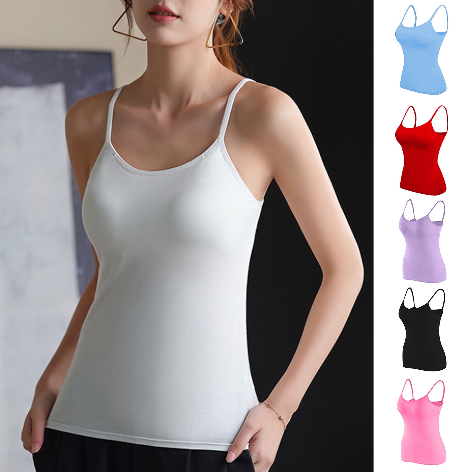 トップス logo gradation camisole & pants Joernso Women's Padded Cami Tank Tops Double Lined Spaghetti Strap